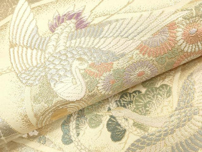 平和屋本店▼六通柄袋帯　唐織　飛鶴花文　プラチナ本金二重箔　正絹　逸品　DABI5787op