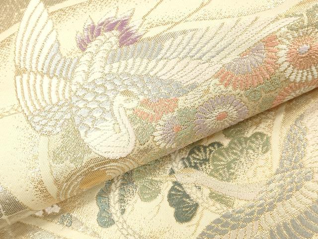 平和屋本店▼六通柄袋帯　唐織　飛鶴花文　プラチナ本金二重箔　正絹　逸品　DABI5787op