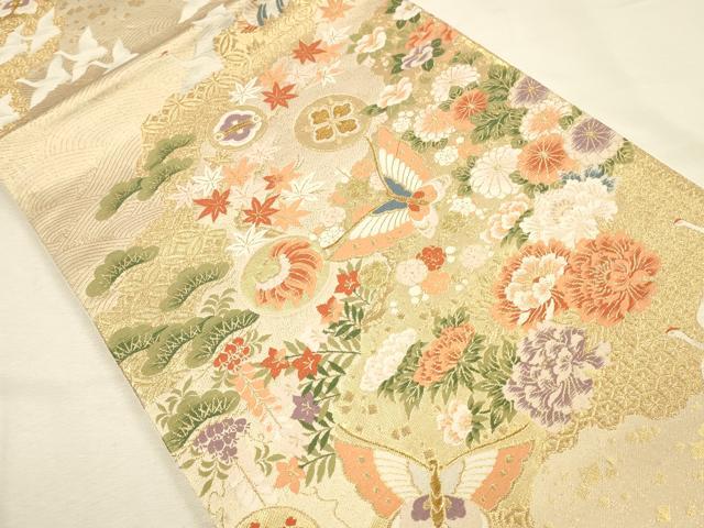 平和屋本店▼六通柄袋帯　唐織　蒔絵道長文　本金箔　正絹　逸品　DABI5788op