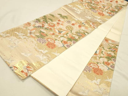 平和屋本店▼六通柄袋帯　唐織　蒔絵道長文　本金箔　正絹　逸品　DABI5788op