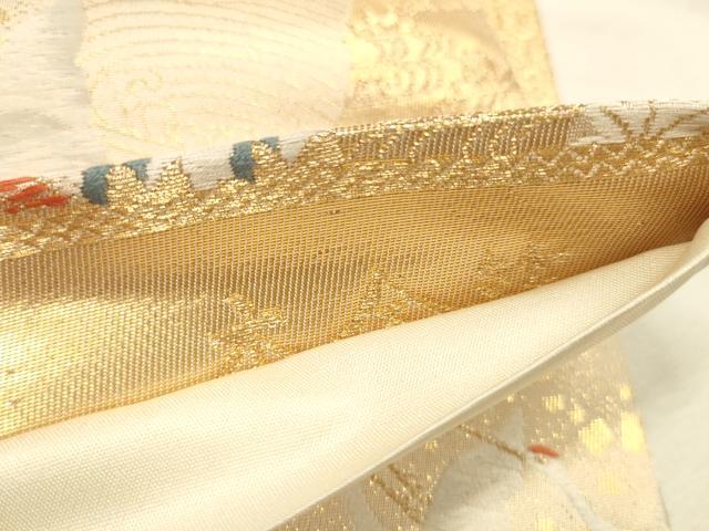 平和屋本店▼六通柄袋帯　唐織　蒔絵道長文　本金箔　正絹　逸品　DABI5788op