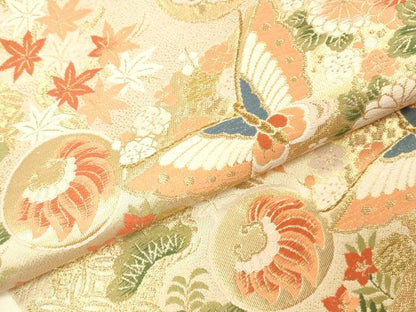 平和屋本店▼六通柄袋帯　唐織　蒔絵道長文　本金箔　正絹　逸品　DABI5788op