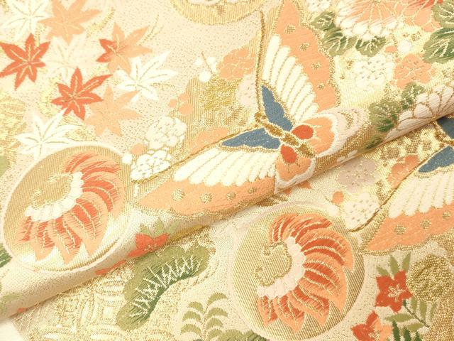 平和屋本店▼六通柄袋帯　唐織　蒔絵道長文　本金箔　正絹　逸品　DABI5788op