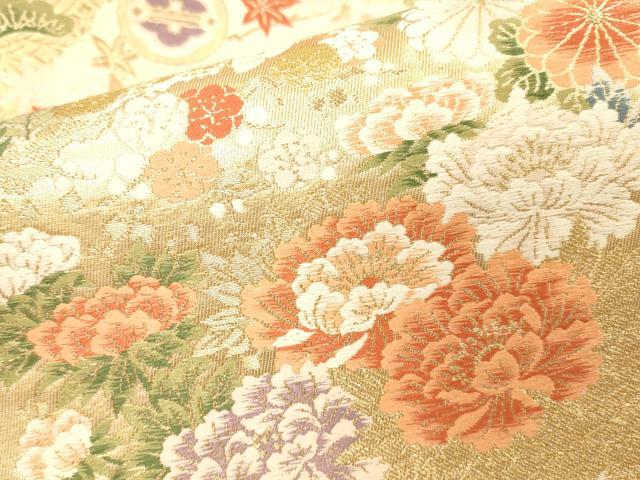 平和屋本店▼六通柄袋帯　唐織　蒔絵道長文　本金箔　正絹　逸品　DABI5788op