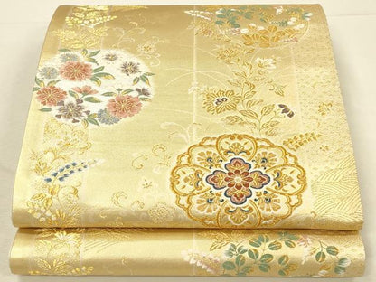 平和屋本店▼六通柄袋帯　唐織　華蒔繪　双蝶花文　本金箔　正絹　逸品　DABI5789op