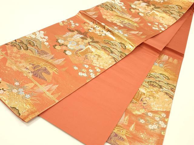 平和屋本店▼六通柄袋帯　唐織　御所車花松文　本金箔　正絹　逸品　DABI5790op