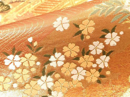 平和屋本店▼六通柄袋帯　唐織　御所車花松文　本金箔　正絹　逸品　DABI5790op