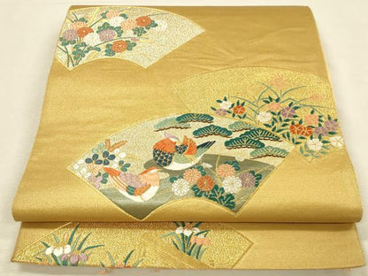 平和屋本店▼六通柄袋帯　唐織　地紙鴛鴦花文　本金　摺箔二重織　正絹　逸品　DABI5791op