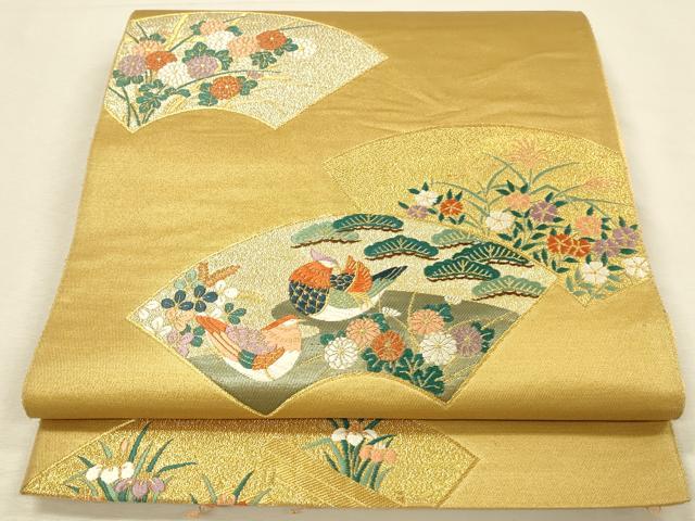 平和屋本店▼六通柄袋帯　唐織　地紙鴛鴦花文　本金　摺箔二重織　正絹　逸品　DABI5791op