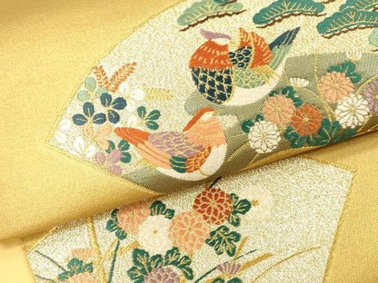 平和屋本店▼六通柄袋帯　唐織　地紙鴛鴦花文　本金　摺箔二重織　正絹　逸品　DABI5791op