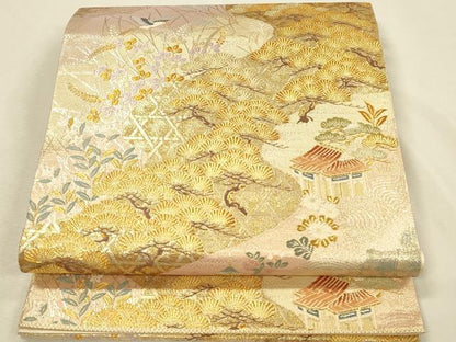 平和屋本店▼六通柄袋帯　唐織　老松籠文様　九百本金弐重織　正絹　逸品　DABI5792op