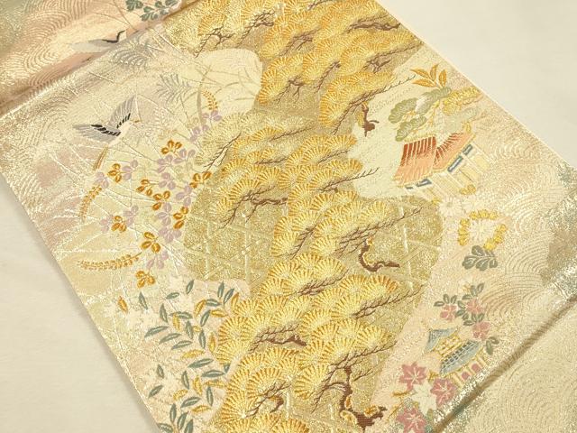 平和屋本店▼六通柄袋帯　唐織　老松籠文様　九百本金弐重織　正絹　逸品　DABI5792op