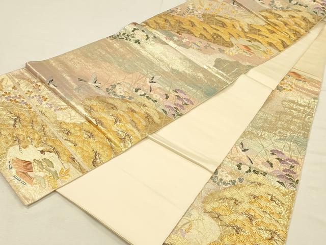 平和屋本店▼六通柄袋帯　唐織　老松籠文様　九百本金弐重織　正絹　逸品　DABI5792op