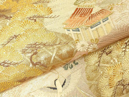 平和屋本店▼六通柄袋帯　唐織　老松籠文様　九百本金弐重織　正絹　逸品　DABI5792op