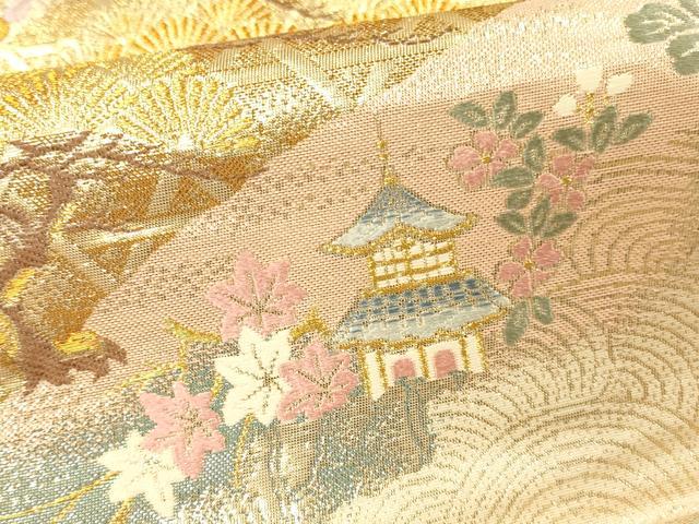 平和屋本店▼六通柄袋帯　唐織　老松籠文様　九百本金弐重織　正絹　逸品　DABI5792op