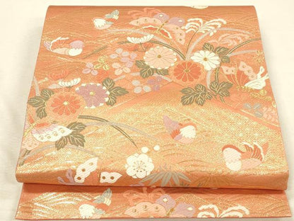 平和屋本店▼六通柄袋帯　唐織　唐錦能衣花鳥文　本金箔　鈴乃屋扱い　正絹　逸品　DABI5794op