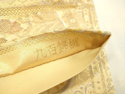 平和屋本店▼六通柄袋帯　風景孔雀花文　九百錦織　純金箔24K貮重箔　正絹　逸品　DABI5796op