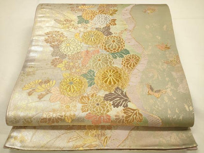 平和屋本店●六通柄袋帯　道長蒔絵文　本金泥箔　正絹　逸品　DABI5797op