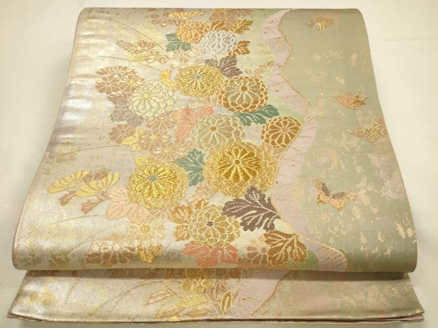 平和屋本店●六通柄袋帯　道長蒔絵文　本金泥箔　正絹　逸品　DABI5797op