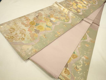 平和屋本店●六通柄袋帯　道長蒔絵文　本金泥箔　正絹　逸品　DABI5797op