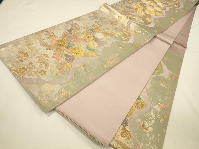 平和屋本店●六通柄袋帯　道長蒔絵文　本金泥箔　正絹　逸品　DABI5797op