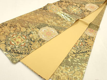 平和屋着物▼六通柄袋帯　正倉院花文　金銀糸　正絹　逸品　未使用　DABI5802op
