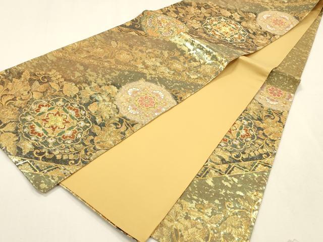 平和屋着物▼六通柄袋帯　正倉院花文　金銀糸　正絹　逸品　未使用　DABI5802op
