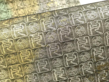 平和屋着物▼全通柄袋帯　作家物　市松文字文　金銀糸　正絹　逸品　未使用　DABI5806op
