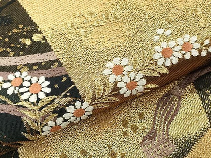 平和屋着物▼西陣　六通柄袋帯　唐織　色紙花文　金糸　証紙付き　正絹　逸品　DABI5809op