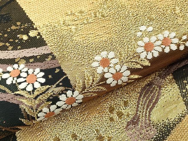 平和屋着物▼西陣　六通柄袋帯　唐織　色紙花文　金糸　証紙付き　正絹　逸品　DABI5809op