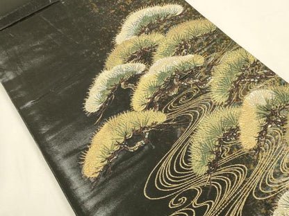 平和屋着物▼六通柄袋帯　永楽歌集　絲綢箔　黒地　金銀糸　引箔　正絹　逸品　DABI5810op