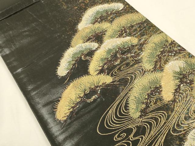 平和屋着物▼六通柄袋帯　永楽歌集　絲綢箔　黒地　金銀糸　引箔　正絹　逸品　DABI5810op
