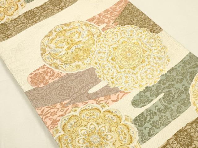平和屋着物▼両面　六通柄袋帯　唐織　正倉院向かい鳥花文　金銀糸　正絹　逸品　DABI5818op