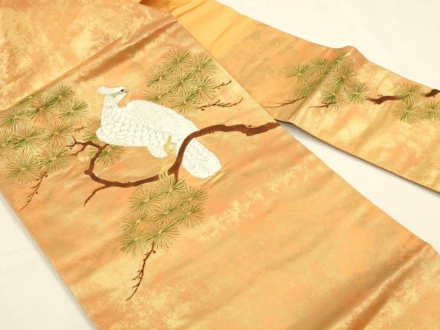 平和屋着物▼九寸名古屋帯　唐織　枝松葉に鳥　金銀糸　引箔　正絹　逸品　DABI5820op