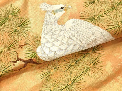 平和屋着物▼九寸名古屋帯　唐織　枝松葉に鳥　金銀糸　引箔　正絹　逸品　DABI5820op