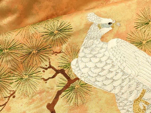 平和屋着物▼九寸名古屋帯　唐織　枝松葉に鳥　金銀糸　引箔　正絹　逸品　DABI5820op