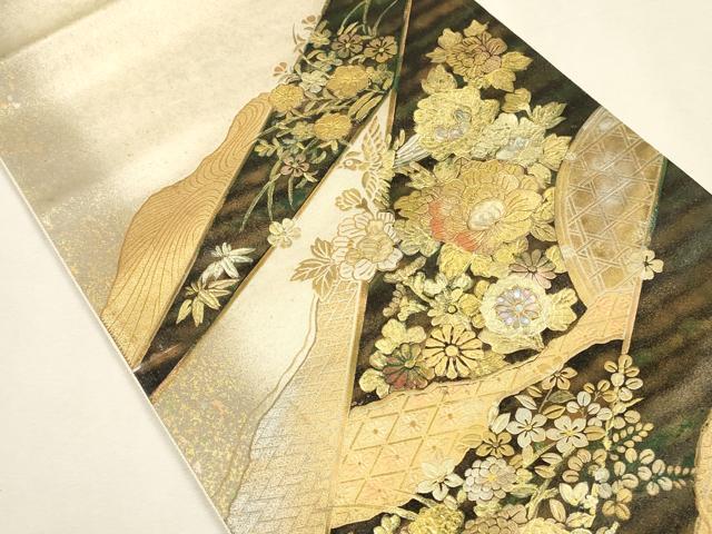 平和屋着物▼袋帯　螺鈿　籬花鳥文　金銀彩　正絹　逸品　DABI5826op