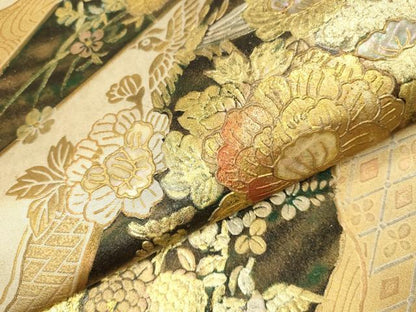 平和屋着物▼袋帯　螺鈿　籬花鳥文　金銀彩　正絹　逸品　DABI5826op