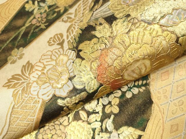 平和屋着物▼袋帯　螺鈿　籬花鳥文　金銀彩　正絹　逸品　DABI5826op