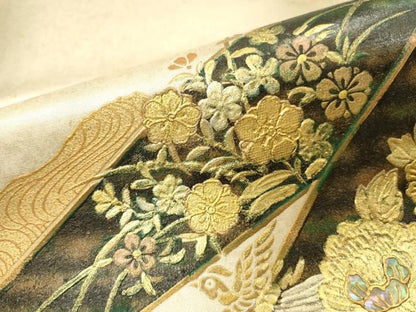 平和屋着物▼袋帯　螺鈿　籬花鳥文　金銀彩　正絹　逸品　DABI5826op