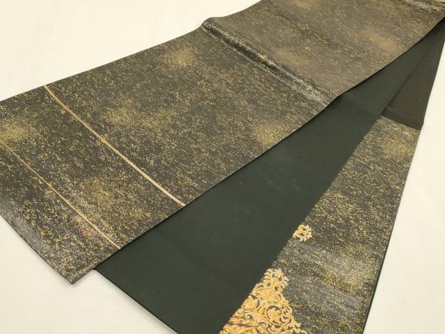 平和屋本店▼太鼓柄袋帯　唐織　花菱文　黒地　本金箔　正絹　逸品　DABI5834op