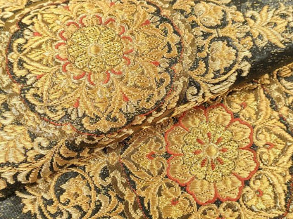 平和屋本店▼太鼓柄袋帯　唐織　花菱文　黒地　本金箔　正絹　逸品　DABI5834op
