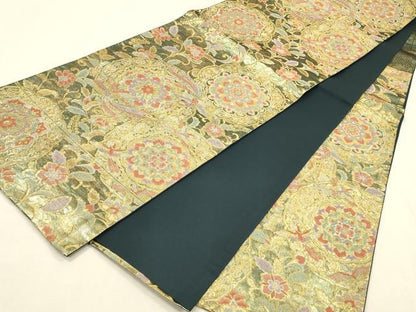 平和屋着物▼六通柄袋帯　華更紗　金糸　正絹　逸品　DABI5836op