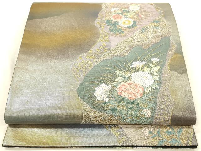 平和屋着物▼六通柄袋帯　唐織　風景花文　金糸　引箔　正絹　逸品　DABI5839op