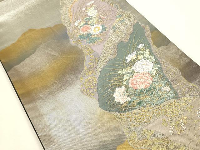 平和屋着物▼六通柄袋帯　唐織　風景花文　金糸　引箔　正絹　逸品　DABI5839op