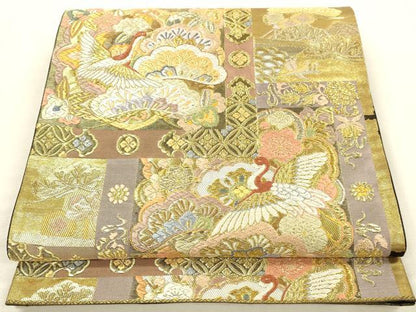 平和屋着物▼六通柄袋帯　唐織　吉祥花鳥松文　金銀糸　正絹　逸品　DABI5841op