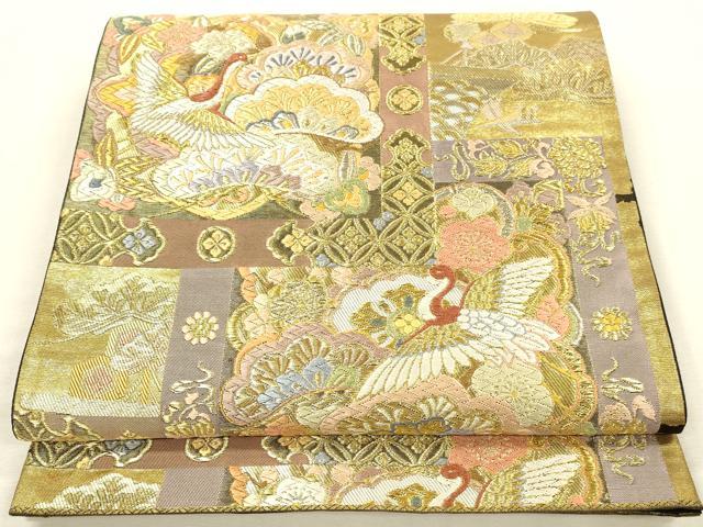 平和屋着物▼六通柄袋帯　唐織　吉祥花鳥松文　金銀糸　正絹　逸品　DABI5841op