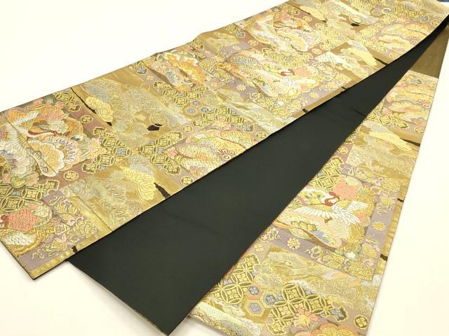 平和屋着物▼六通柄袋帯　唐織　吉祥花鳥松文　金銀糸　正絹　逸品　DABI5841op