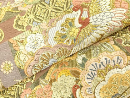 平和屋着物▼六通柄袋帯　唐織　吉祥花鳥松文　金銀糸　正絹　逸品　DABI5841op