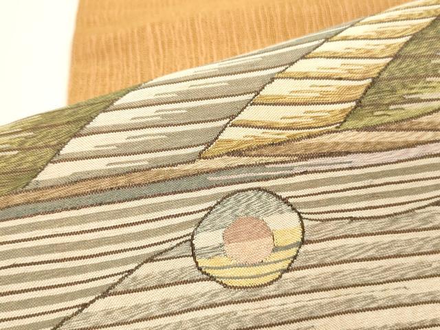 平和屋着物▼夏物　明綴れ　太鼓柄袋帯　幾何学文様　正絹　逸品　DABI5844op